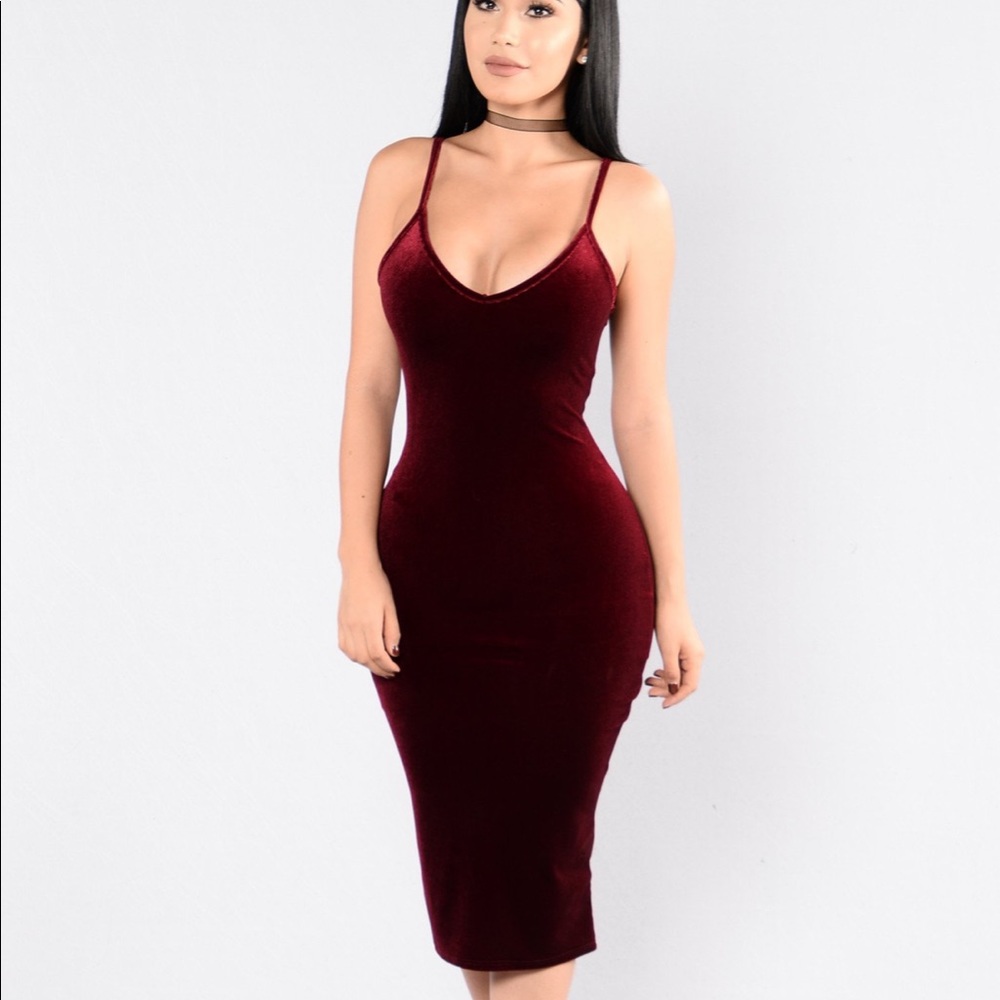 Fashion Nova In My Zone Velvet Burgundy Dress XL